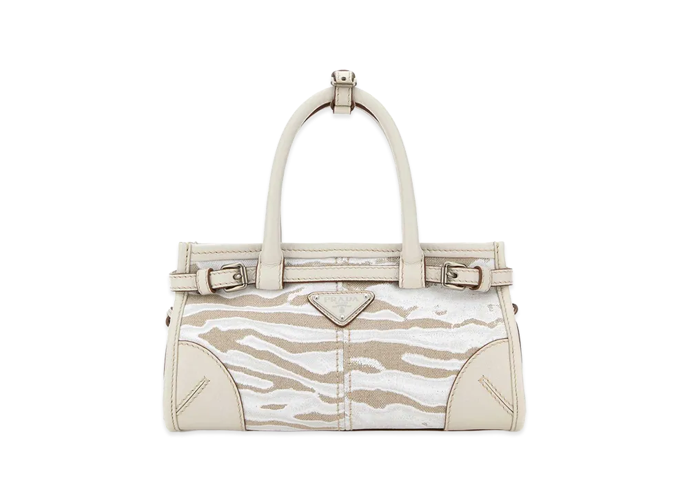 PRADA Wonen's Printed Canvas Small Bonnie Handbag "White"