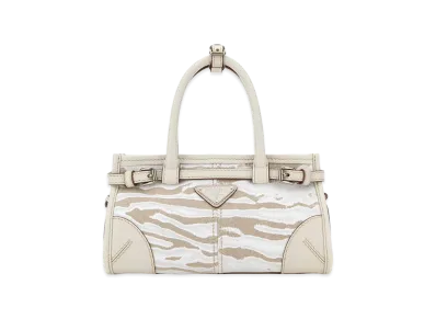 PRADA Wonen's Printed Canvas Small Bonnie Handbag "White"