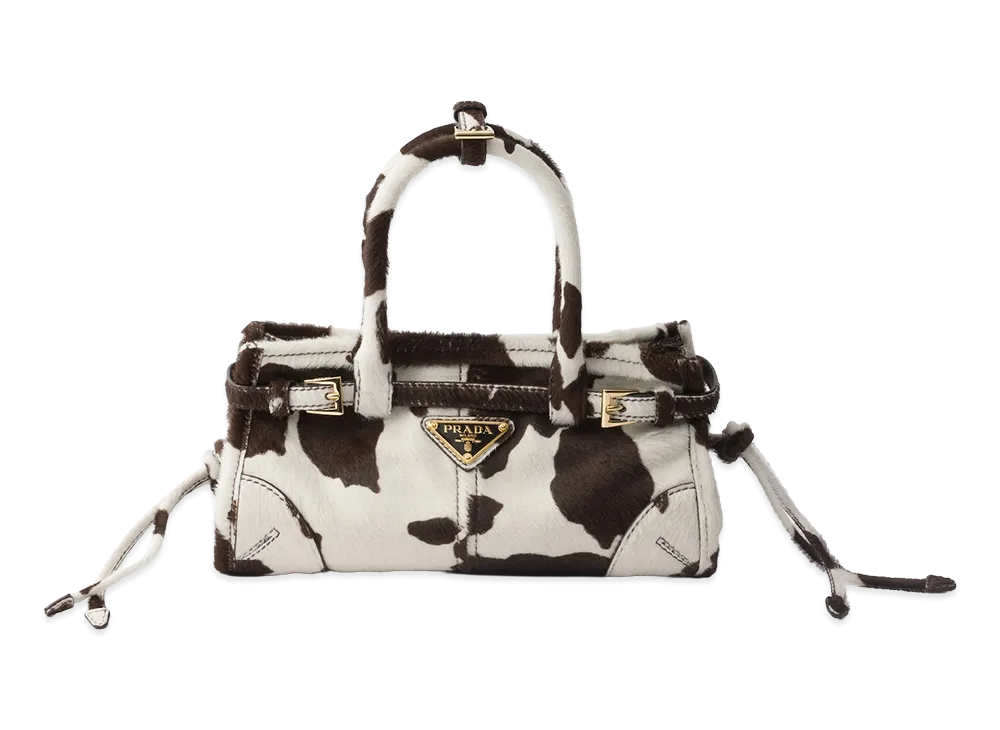 PRADA Bonnie Printed Leather Mini Handbag "White/Dark Brown"