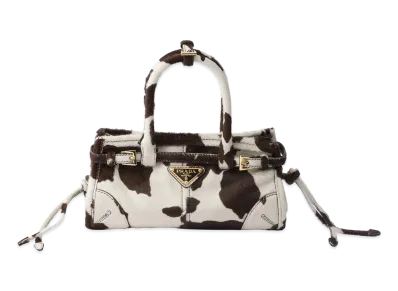 PRADA Bonnie Printed Leather Mini Handbag "White/Dark Brown"