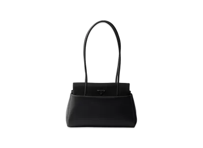 PRADA Passage Medium Leather Bag with Re-Nylon Flap "Black"