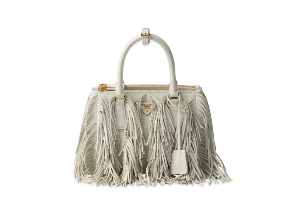PRADA Galleria Small Leather Bag with Fringe "White"