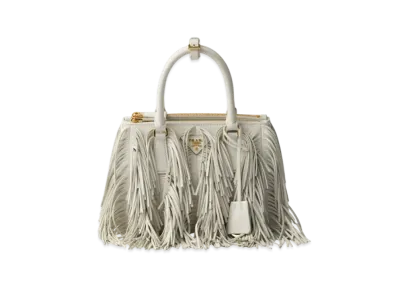 PRADA Galleria Small Leather Bag with Fringe "White"