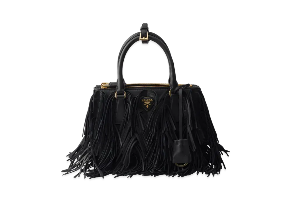 PRADA Galleria Small Leather Bag with Fringe "Black"