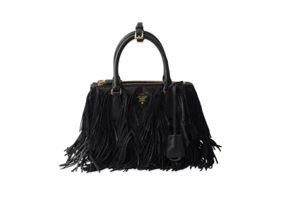 PRADA Galleria Small Leather Bag with Fringe "Black"