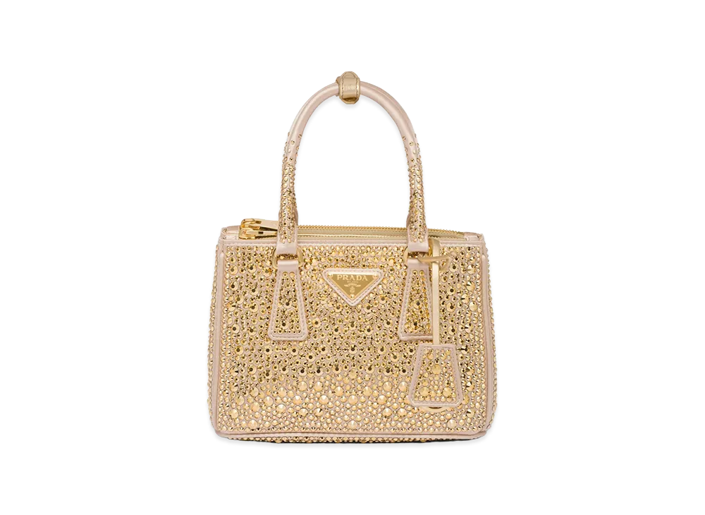 PRADA Galleria Crystal Satin Mini Bag "Platinum"