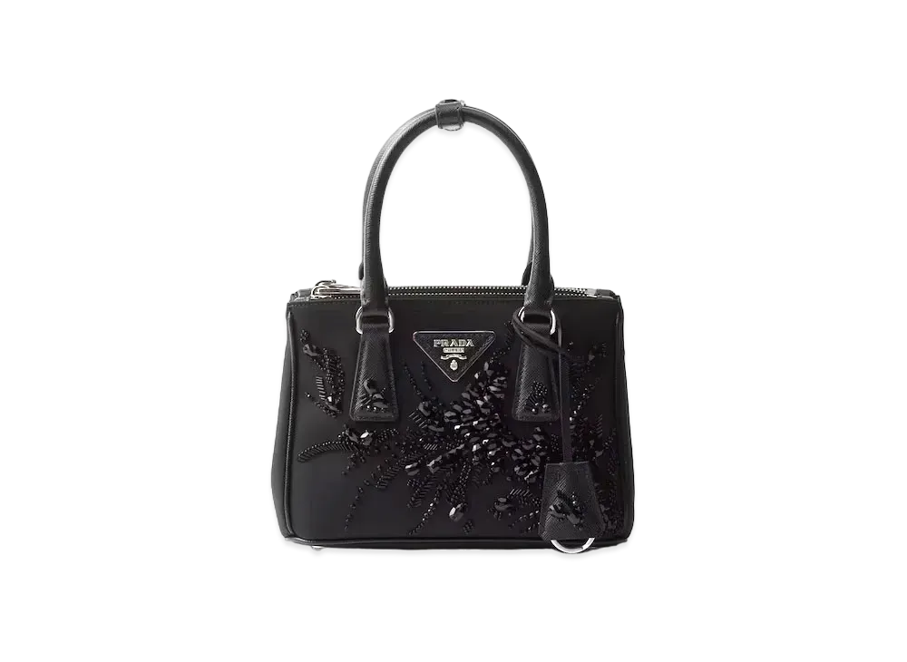 PRADA Galleria Embroidered Re-Nylon and Saffiano Mini-Bag "Black"