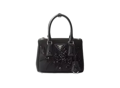 PRADA Galleria Embroidered Re-Nylon and Saffiano Mini-Bag "Black"