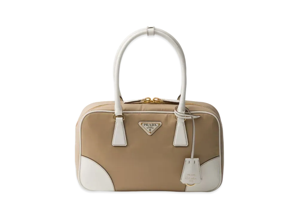 PRADA Re-Edition 1978 Medium Re-Nylon and Saffiano Leather Two-Handle Bag "Camel/White"