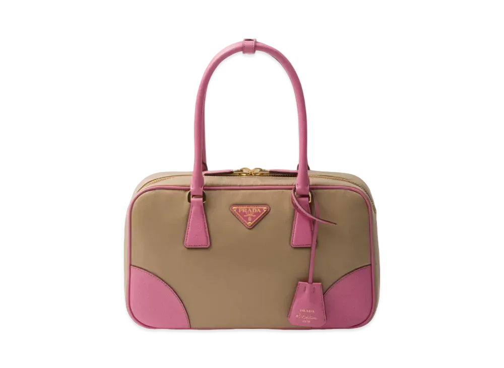 PRADA Re-Edition 1978 Medium Re-Nylon and Saffiano Leather Two-Handle Bag "Camel/Pink"