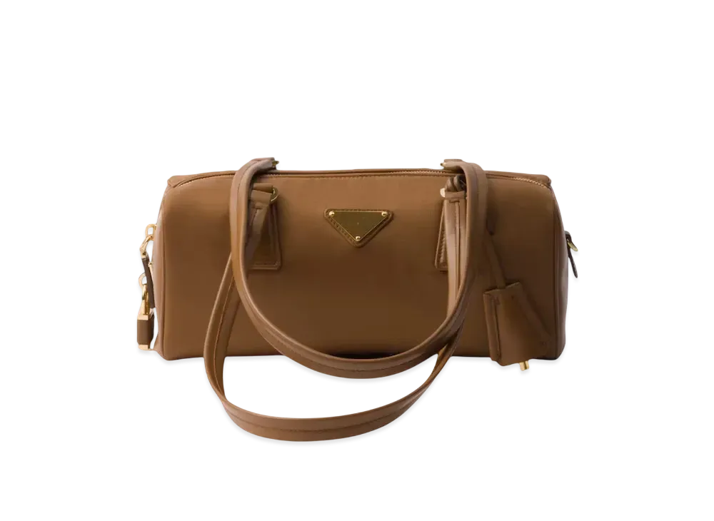 PRADA Re-Nylon and Leather Medium Top-Handle Bag with Padlock "Brandy"