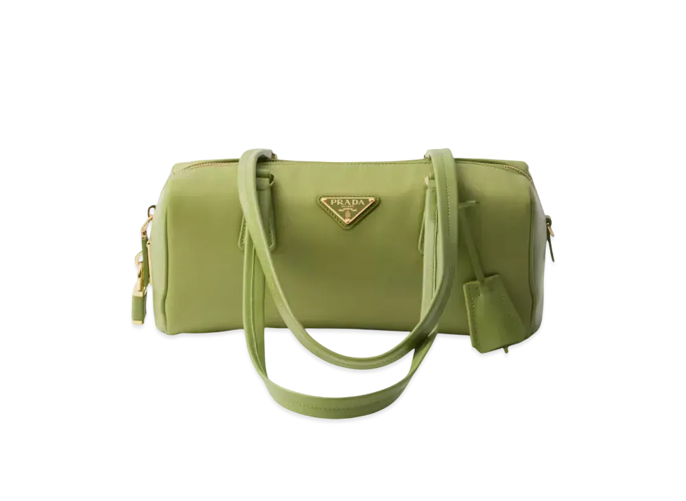PRADA Re-Nylon and Leather Medium Top-Handle Bag with Padlock "Light Green"