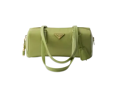 PRADA Re-Nylon and Leather Medium Top-Handle Bag with Padlock "Light Green"