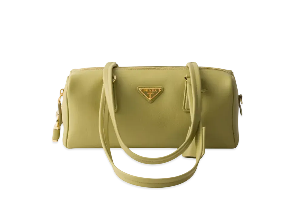 PRADA Medium Leather Top-Handle Bag with Padlock "Light Green"