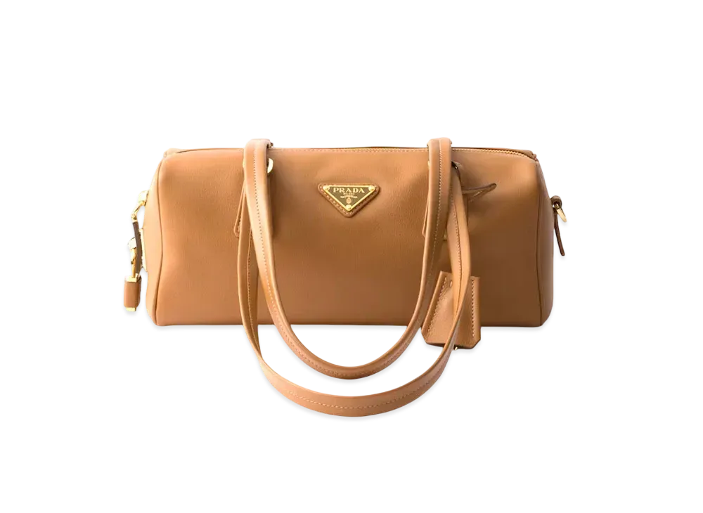 PRADA Medium Leather Top-Handle Bag with Padlock "Camel"