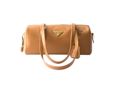 PRADA Medium Leather Top-Handle Bag with Padlock "Camel"