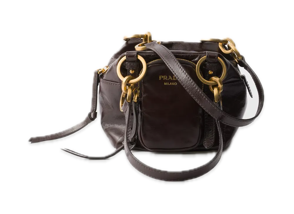 PRADA Dangle Leather Top-Handle Mini Bag "Dark Brown"