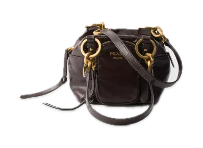 PRADA Dangle Leather Top-Handle Mini Bag "Dark Brown"