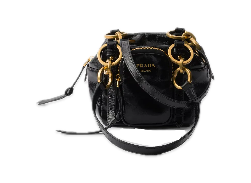 PRADA Dangle Leather Top-Handle Mini Bag "Black"