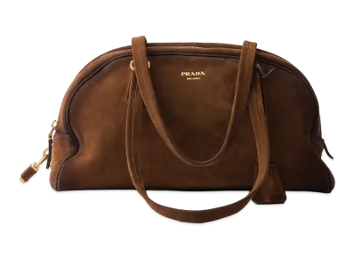 PRADA Bowling Medium Suede Bag "Cocoa Brown"