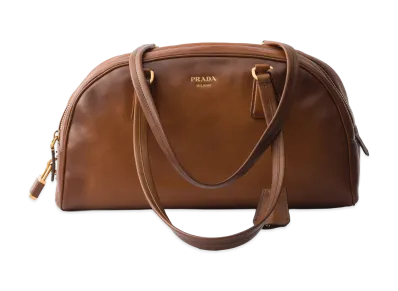 PRADA Bowling Medium Top Handle Leather Bag "Cognac Brown"