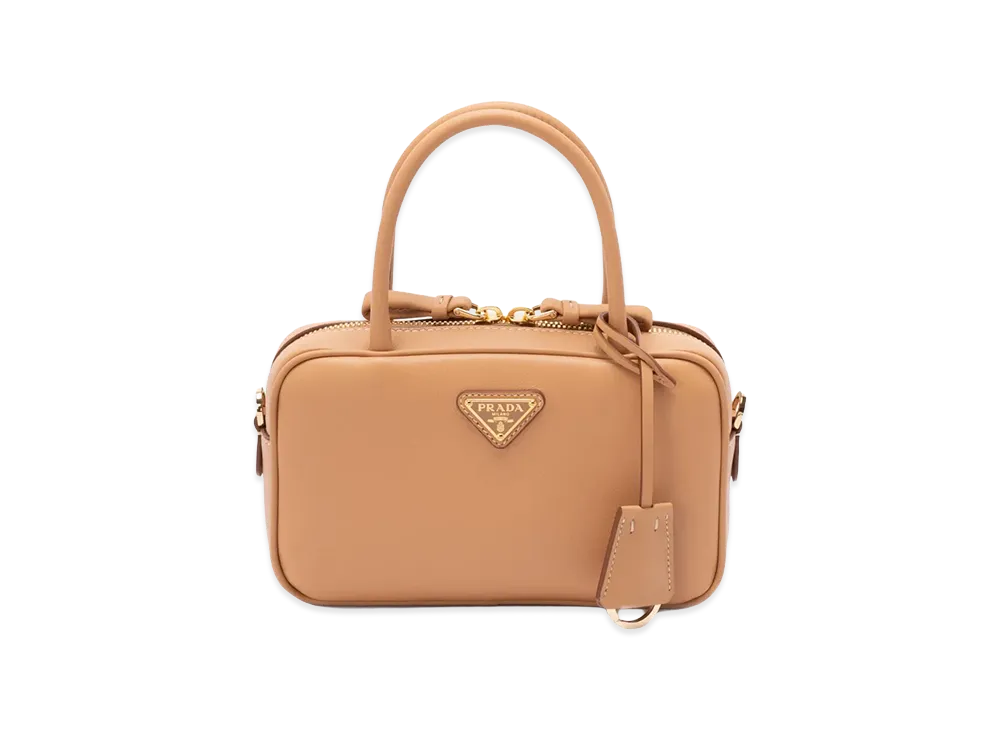 PRADA Women's Mini Leather Top Handle Bag With Shoulder Strap "Beige"