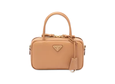 PRADA Women's Mini Leather Top Handle Bag With Shoulder Strap "Beige"