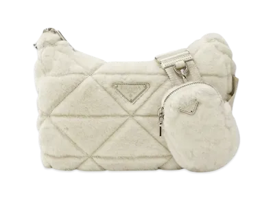 Prada Quilted Shearling Padded Shoulder Bag "White"