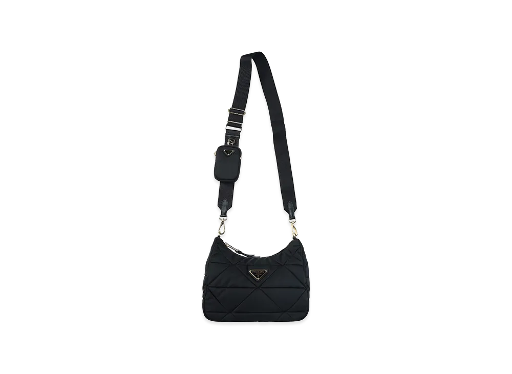 PRADA Women's Logo Triangle Logo Padded Re-Nylon Shoulder Bag "Black"