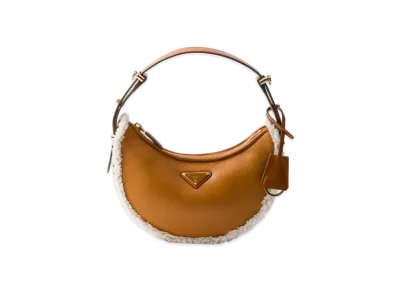 PRADA Arque Small Shearling Shoulder Bag "Cognac/Natural"