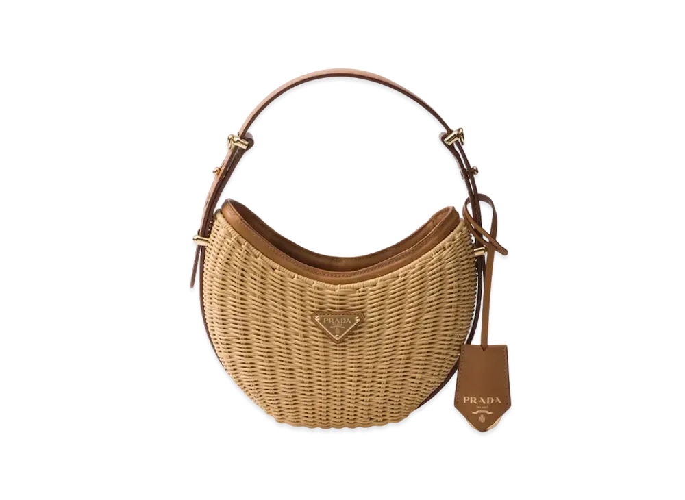 PRADA Wicker and Leather Prada Arque Bag "Natural"