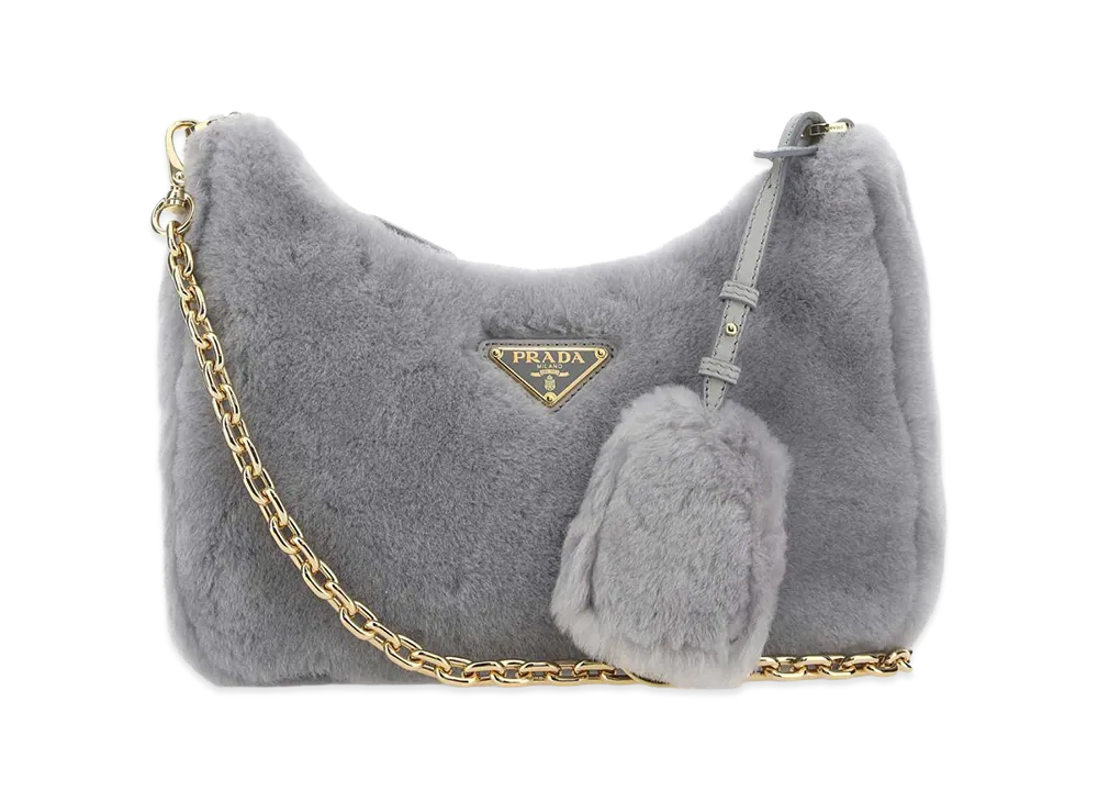 PRADA Women's Shearling Shoulder Bag "Gray"