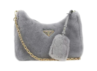 PRADA Women's Shearling Shoulder Bag "Gray"