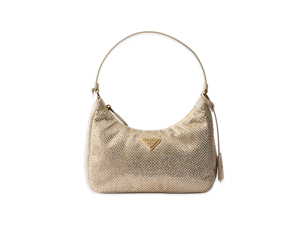 PRADA Re-Edition 2005 Crystal Satin Mini Bag "Sand Beige"