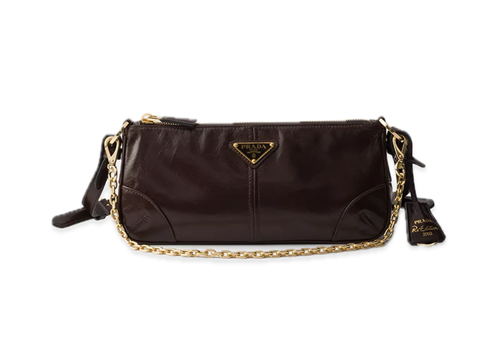 PRADA Re-Edition 2002 Medium Leather Shoulder Bag "Dark Brown"
