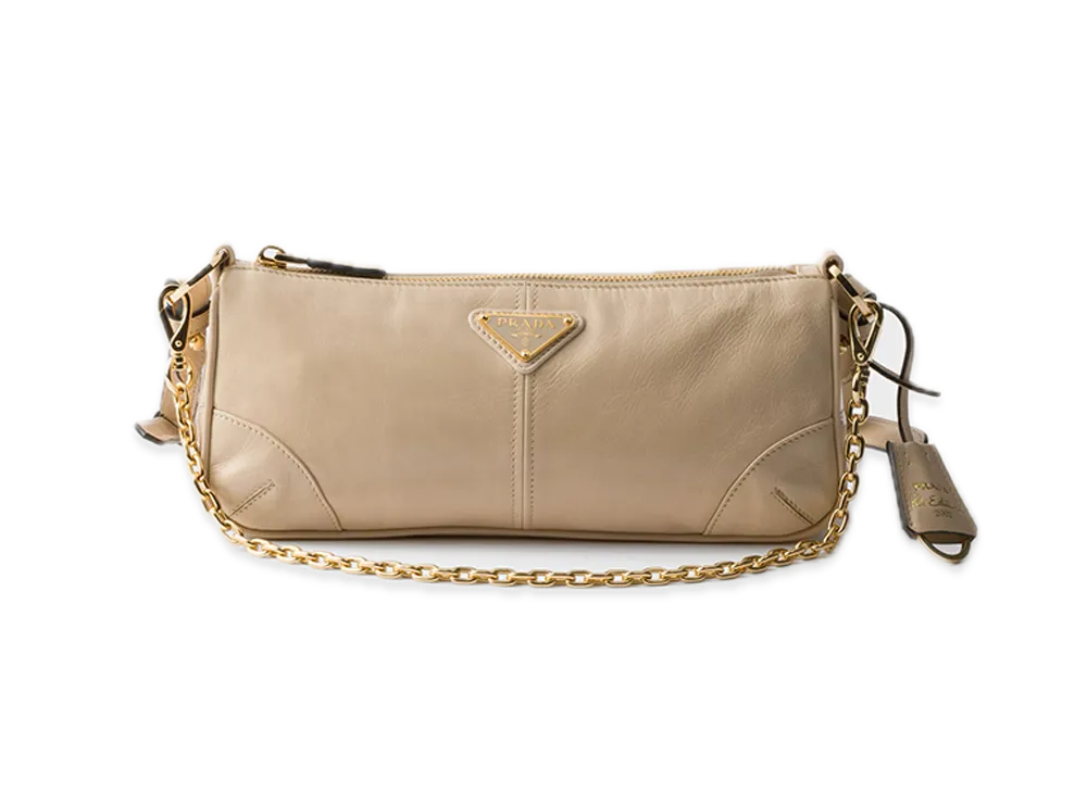 PRADA Re-Edition 2002 Medium Leather Shoulder Bag "Travertine"