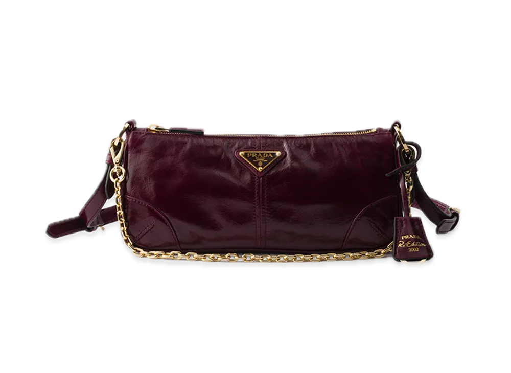 PRADA Re-Edition 2002 Medium Leather Shoulder Bag "Burgundy"