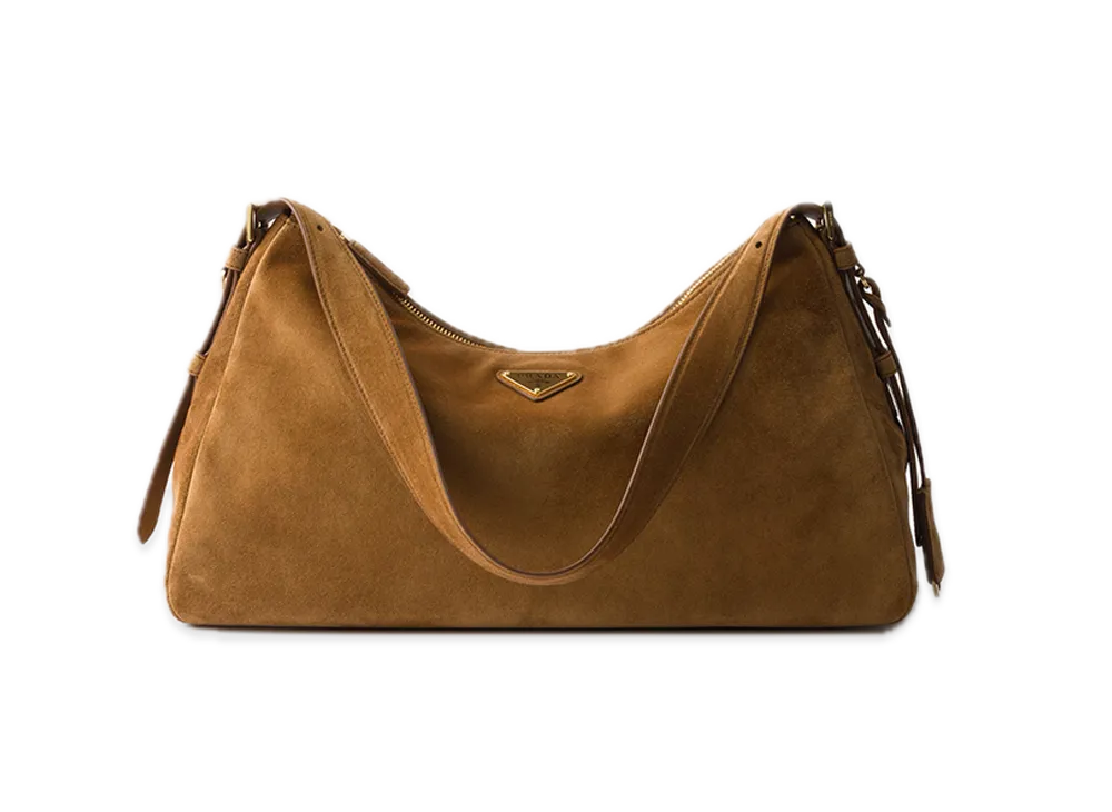 PRADA Aime Large Suede Shoulder Bag "Brown"