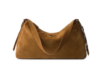 PRADA Aime Large Suede Shoulder Bag "Brown"