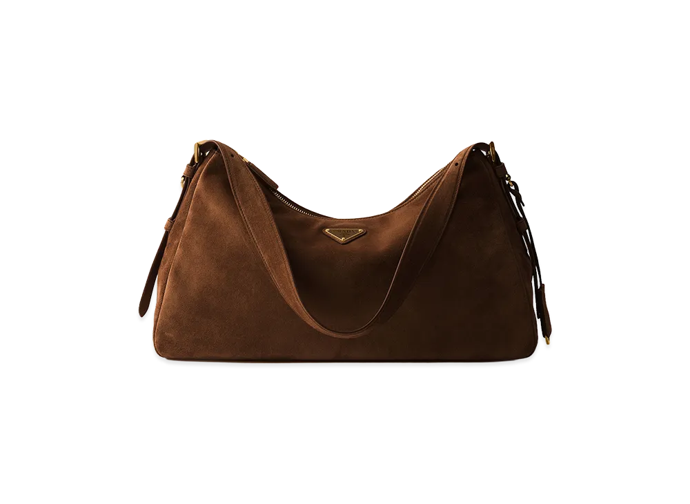 PRADA Aimee Large Suede Shoulder Bag "Cocoa Brown"