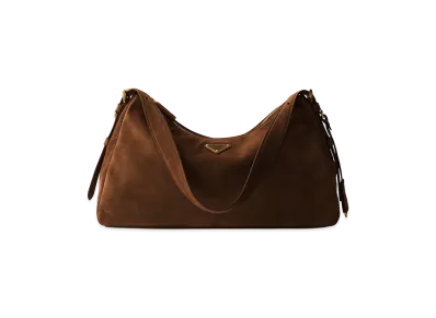 PRADA Aimee Large Suede Shoulder Bag "Cocoa Brown"