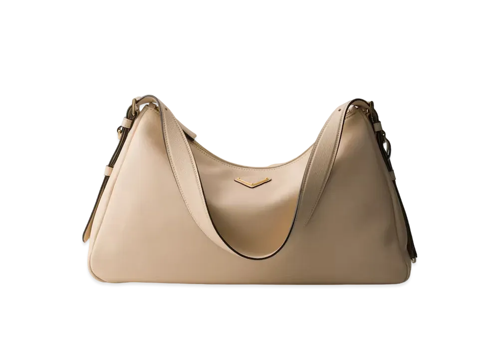 PRADA Aimee Large Leather Shoulder Bag "Travertine"