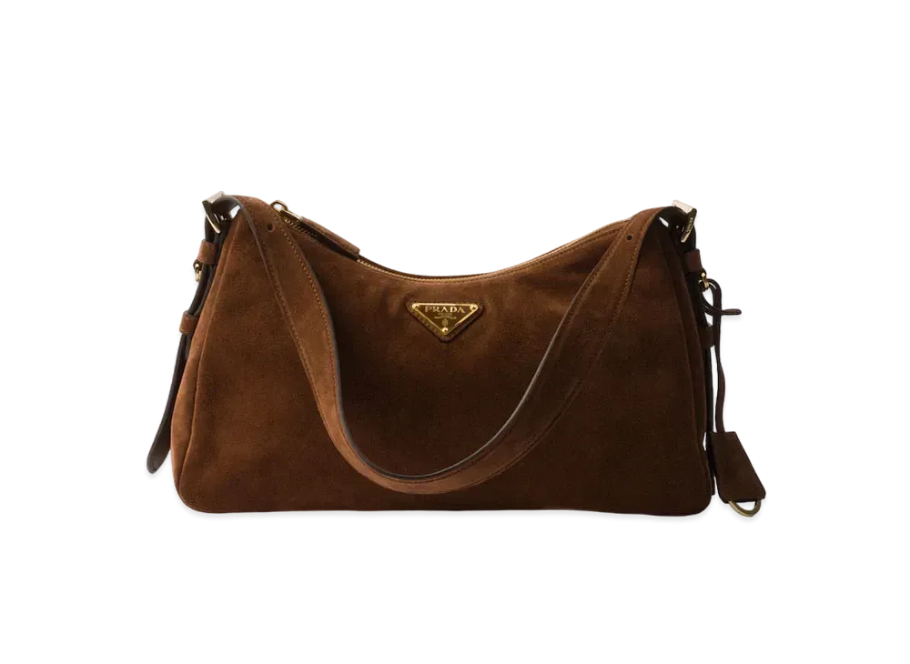 PRADA Aimee Medium Suede Shoulder Bag "Dark Brown"
