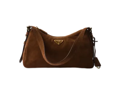 PRADA Aimee Medium Suede Shoulder Bag "Dark Brown"