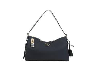 PRADA Women's Aimee Large Re-Nylon And Leather Shoulder Bag With Padlock "Black"