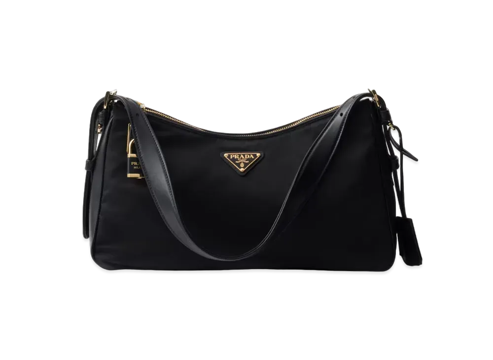 PRADA Aimee Large Re-Nylon and Leather Shoulder Bag "Black"