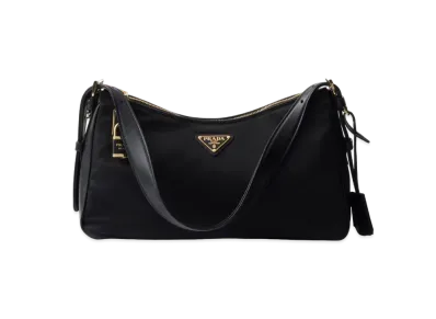 PRADA Aimee Large Re-Nylon and Leather Shoulder Bag "Black"