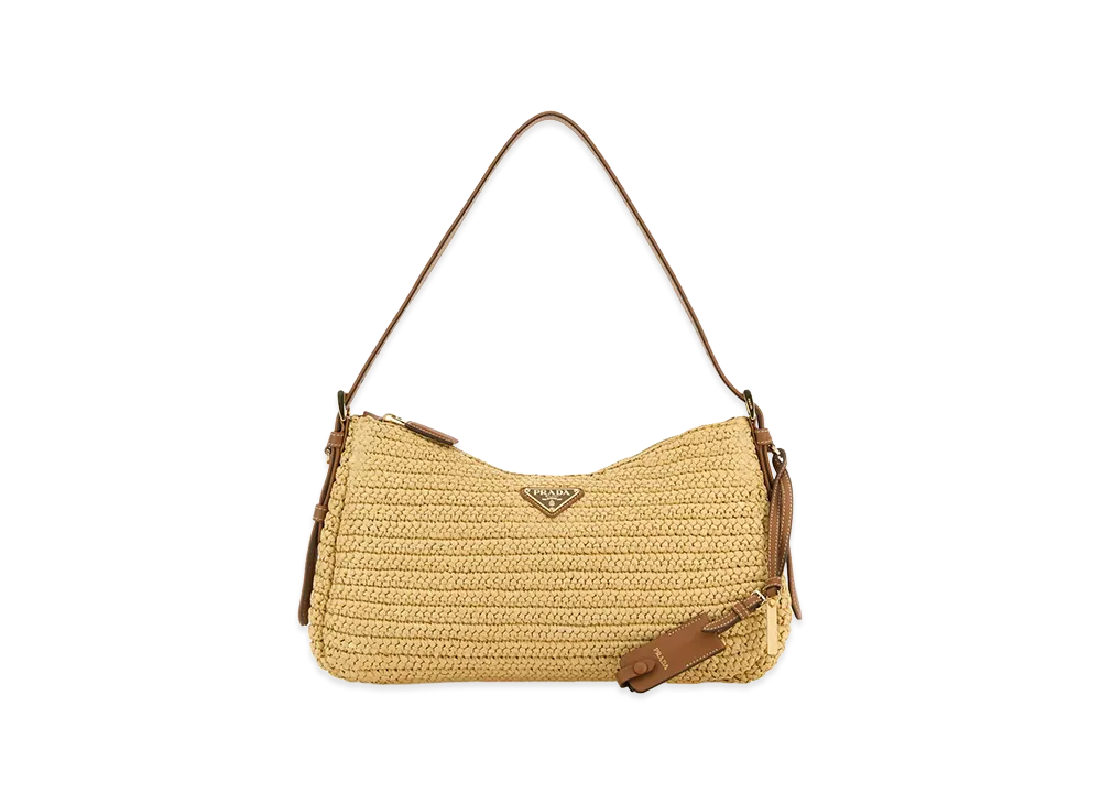 PRADA Women's Raffia Large Aimace Shoulder Bag "Beige"