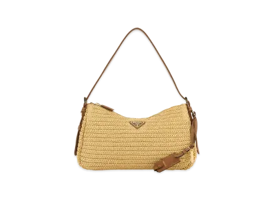 PRADA Women's Raffia Large Aimace Shoulder Bag "Beige"
