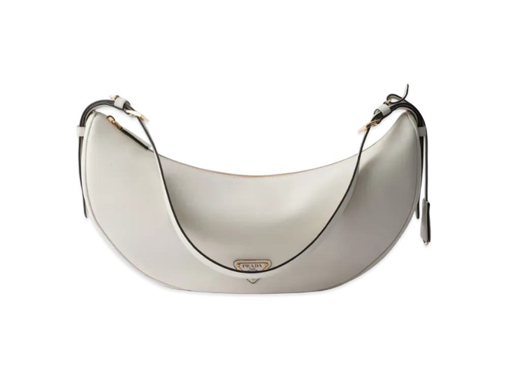 PRADA Demi-Lune Large Leather Shoulder Bag "White"